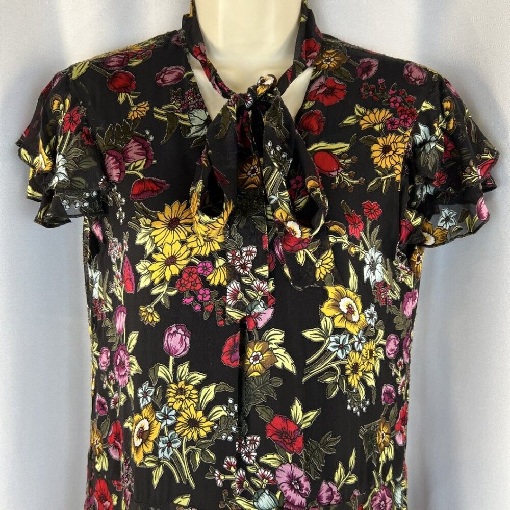 NEW Alice + Olivia Moore Western Floral Tie Neck Layered Dress $440 - Picture 4 of 13